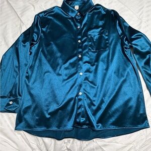 Sew In Love Teal Satin Blouse Size 1XL